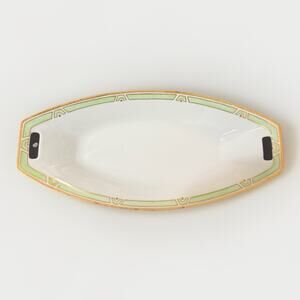 Antique 1920s Hertel Jacob Rehau Bavaria Celery Serving Dish Green Gold Platter